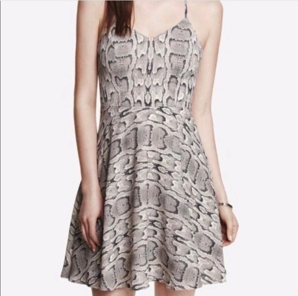 Express Snake Print Halter Fit & Flare Mini Dress - Size 4 - Skater Mob Wife